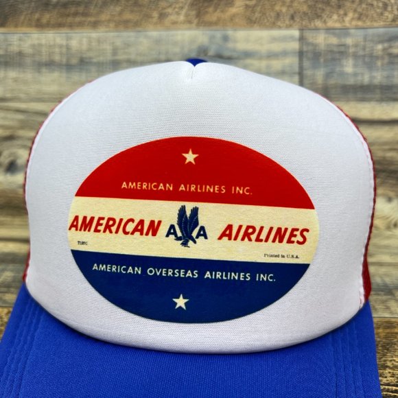 American Airlines Mens Trucker Hat Navy Snapback 60s Vintage Logo Baseball Cap - Picture 3 of 8